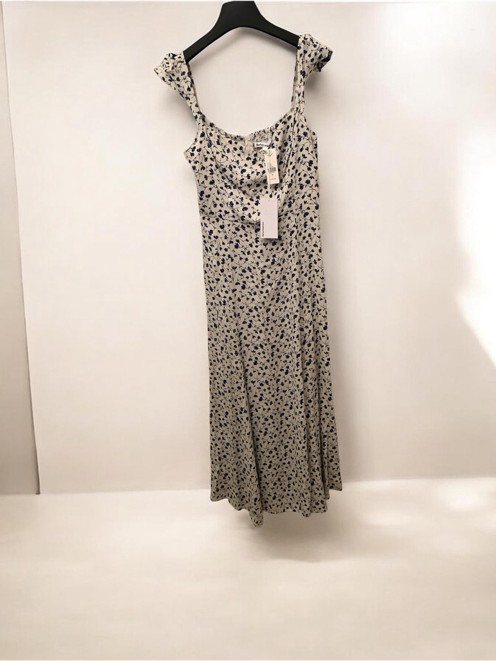 Reformation Bryson Midi Dress Sz 2 White Blue Floral Mykonos Sweetheart - Picture 9 of 14